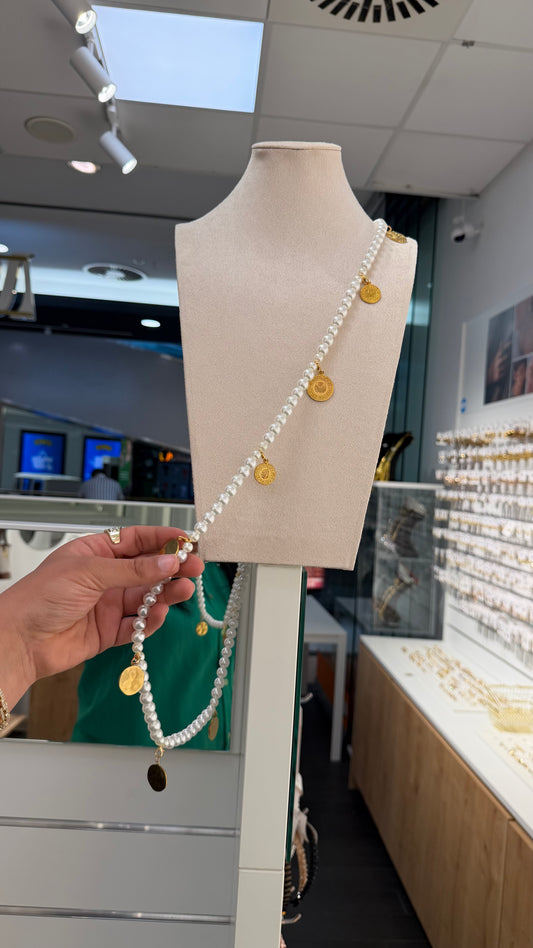 Kunstperlen Kette mit Münzverschluss – ohne Münzen