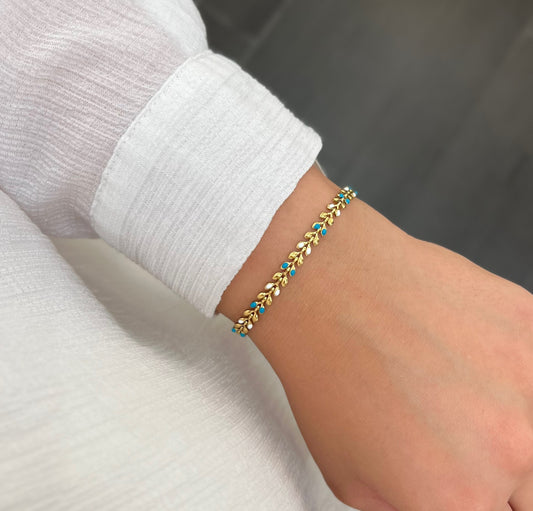 Golden Leaf Armband mit Türkis-Akzenten
